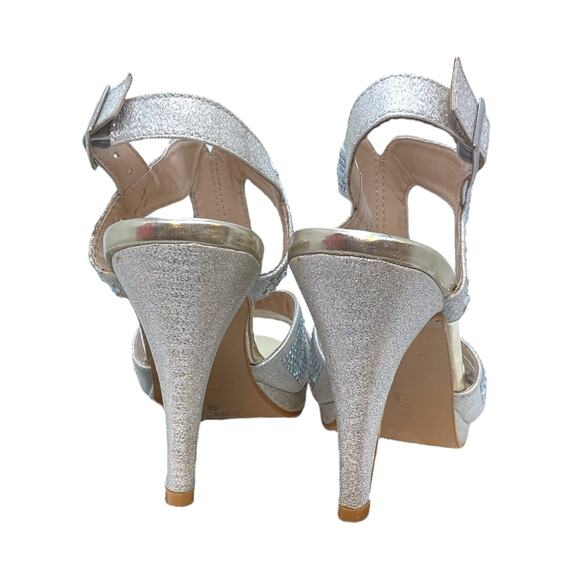 FOREVER Sandal 7.5 M SILVER Rhinestone High Heel Wedding Bling Prom Padded - Picture 6 of 10